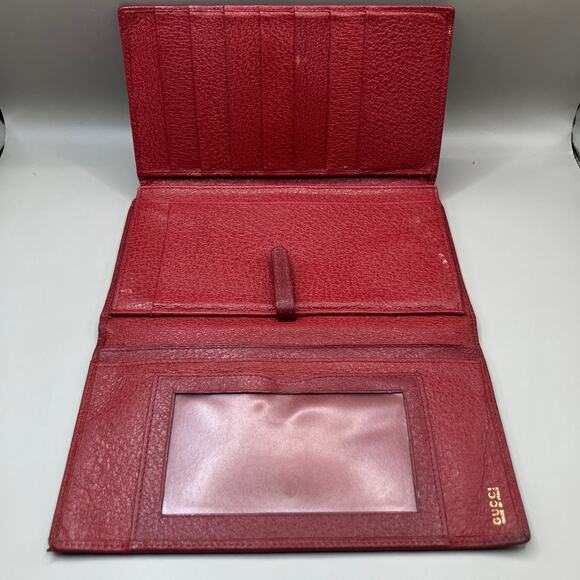 VTG Gucci Wallet Red Leather Bifold Kisslock Framed Card Holder Classic Luxury - Picture 14 of 15